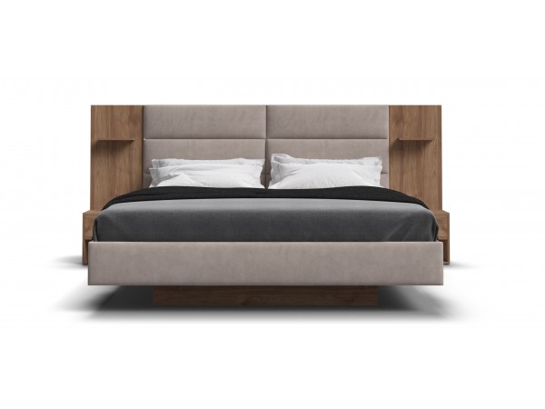Босс Лофт Кровать+ПМ 160*200 Орех селект, Велюр Монолит латте