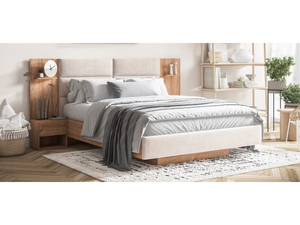 Босс Лофт Кровать+ПМ 160*200 Орех селект, Велюр Монолит латте