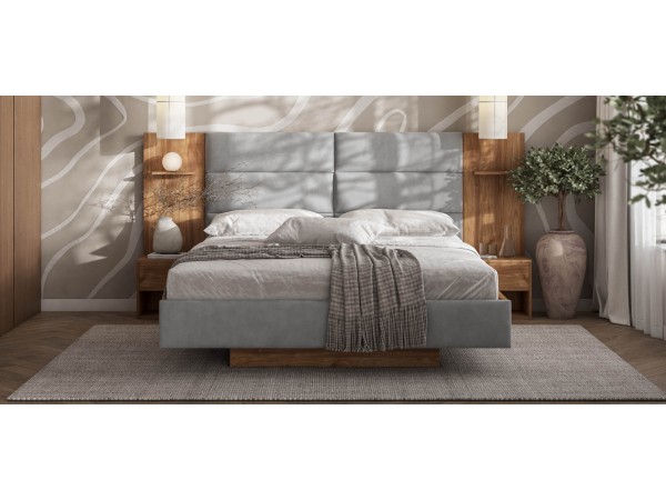 Босс Лофт Кровать+ПМ 160*200 Орех селект, Велюр Монолит сталь