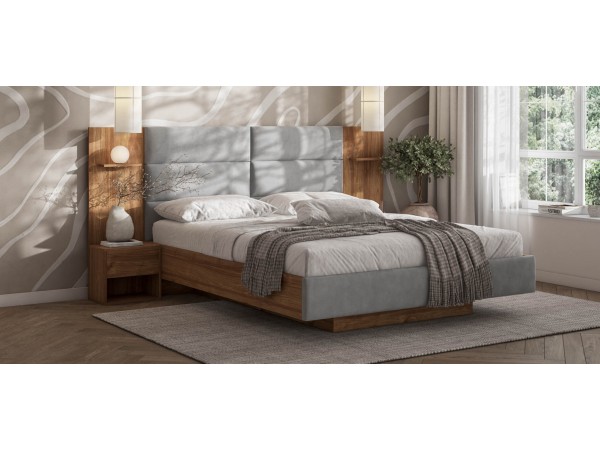 Босс Лофт Кровать+ПМ 160*200 Орех селект, Велюр Монолит сталь