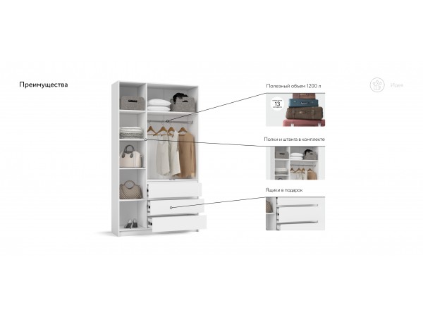 Идея 120 шкаф распашной 3Д+ящики Белый