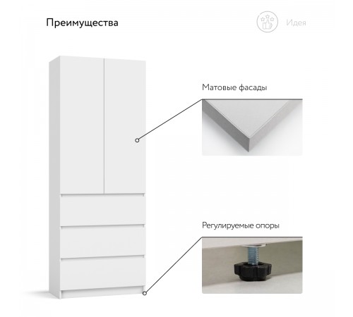 Идея 80 шкаф распашной 2Д+ящики Белый