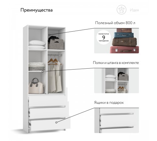 Идея 80 шкаф распашной 2Д+ящики Белый