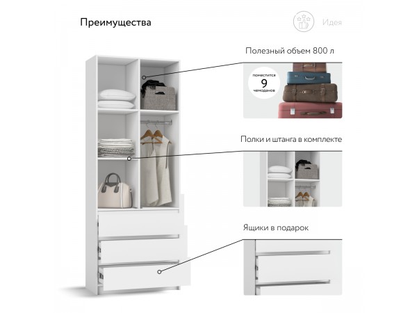 Идея 80 шкаф распашной 2Д+ящики Белый