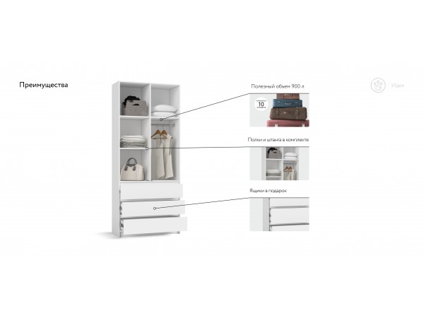 Идея 90 шкаф распашной 2Д+ящики Белый