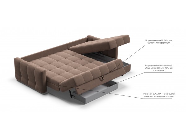 Угловой диван BOSS Sleep 160 велюр Monolit мокко