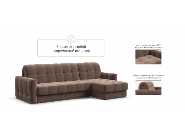 Угловой диван BOSS Sleep 160 велюр Monolit мокко
