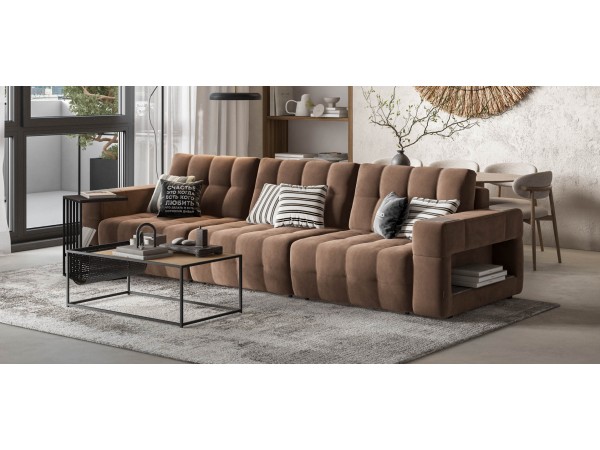 Диван BOSS.XO MAX велюр Monolit мокко / WOOD Smok