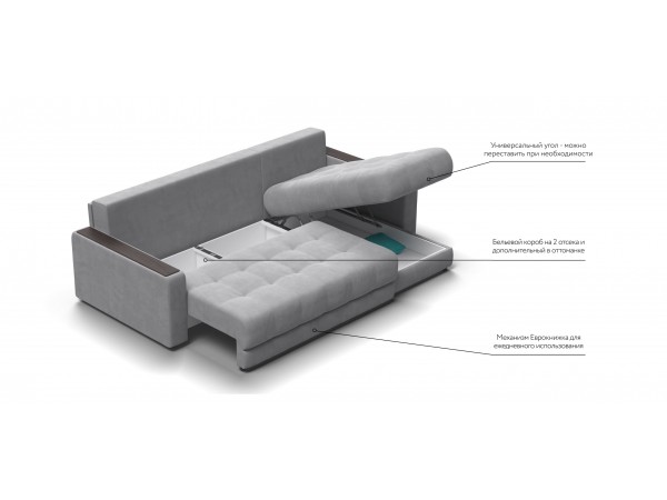 Босс Классик угловой диван Велюр Монолит сталь