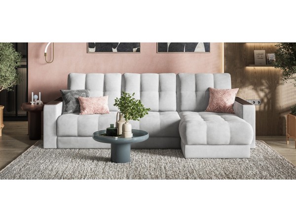 Босс Классик угловой диван Велюр Монолит сталь