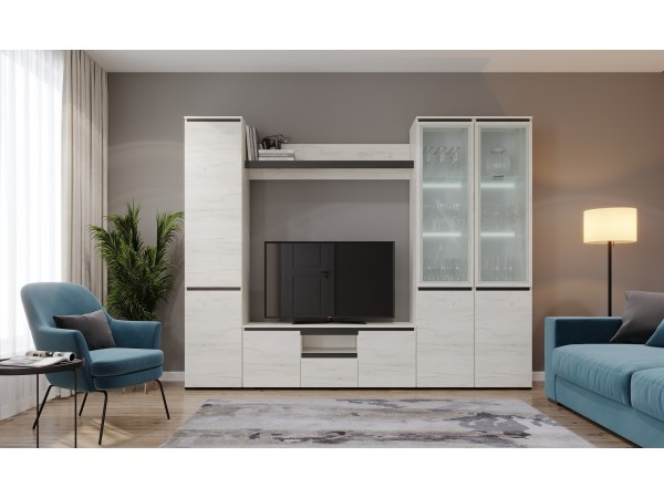 Гостиная "ГРЕТТА" композиция №1 Дуб Крафт белый - Антрацит