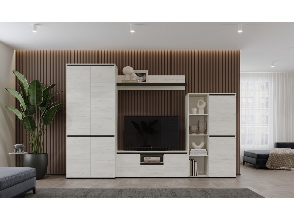 Гостиная "ГРЕТТА" композиция №3 Дуб Крафт белый - Антрацит