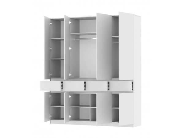 Шкаф 4-створчатый с ящиками Бостон Белый-Белый Бриллиант