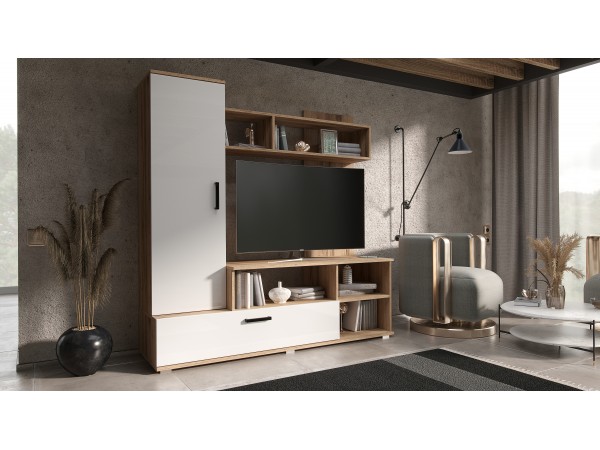 Гостиная Мини Белый Глянец, Дуб Крафт