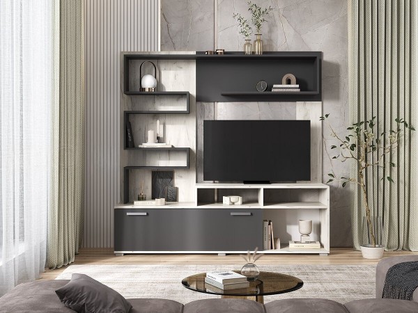 Гостиная Рица Графит, Дуб Крафт Белый/Графит