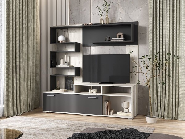 Гостиная Рица Графит, Дуб Крафт Белый/Графит