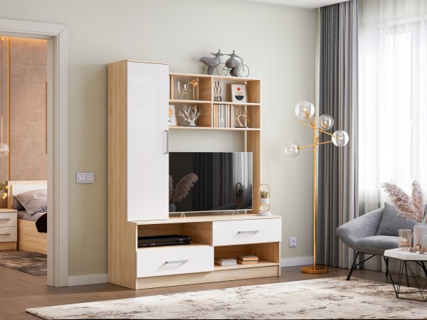 Гостиная Мартина центральная секция Белый Глянец, Дуб Сонома