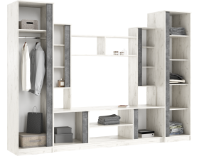 Гостиная Атлантида 5 Дуб Крафт Белый/Бетон Темный, Дуб Крафт Белый