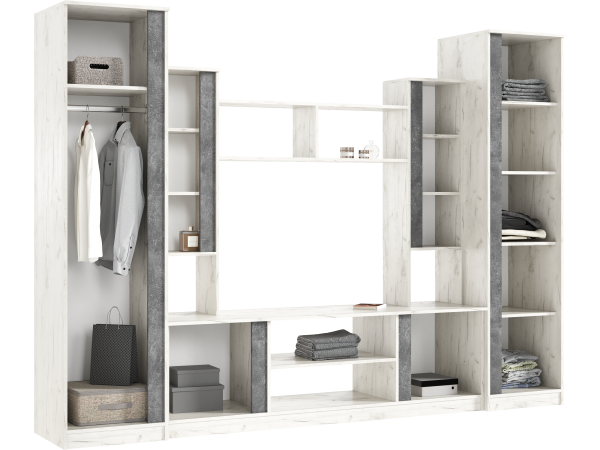 Гостиная Атлантида 5 Дуб Крафт Белый/Бетон Темный, Дуб Крафт Белый