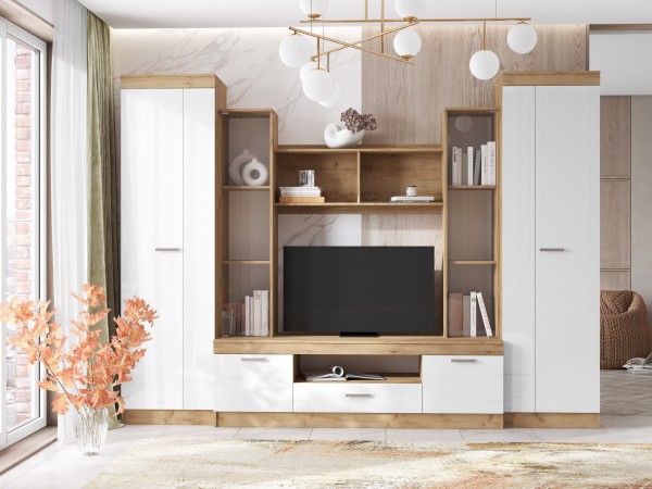 Гостиная Атлантида 6 Белый Глянец, Дуб Крафт