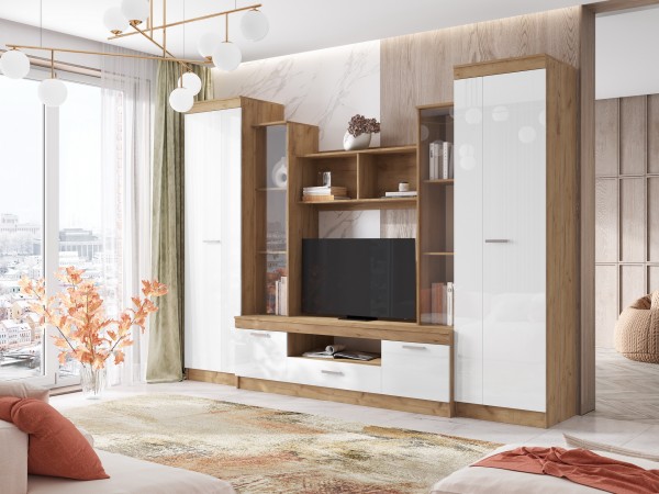 Гостиная Атлантида 6 Белый Глянец, Дуб Крафт