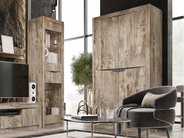 Ривьера Шкаф 2-створчатый с полками Дуб Юкон, Бетон темный