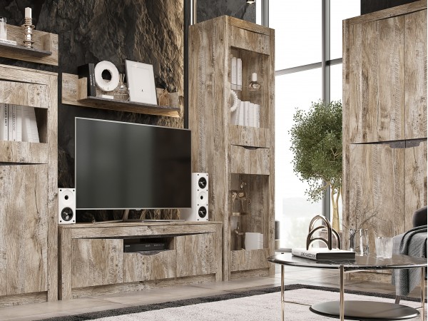 Ривьера Пенал-витрина Дуб Юкон, Бетон темный