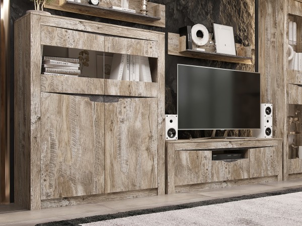 Ривьера Шкаф-витрина Дуб Юкон, Бетон темный