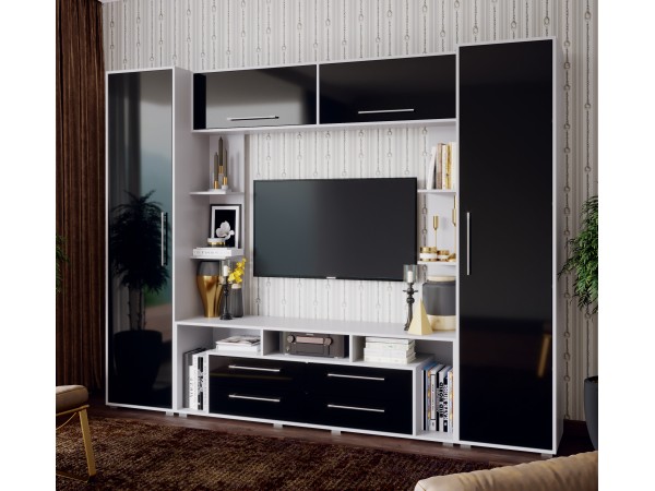 Гостиная Гармония Черный Глянец, Белый