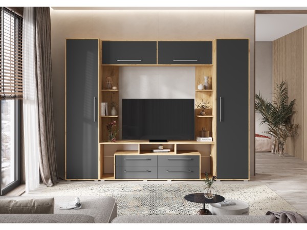 Гостиная Гармония Графит Софт NEW, Дуб Крафт