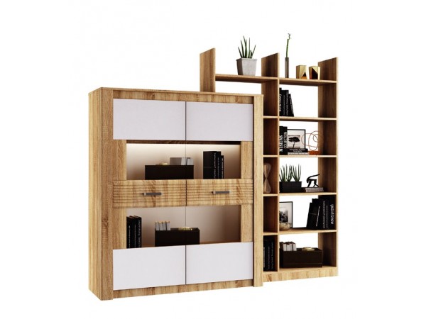 Гостиная Терра Вариант №3 Белый глянец холодный/Дуб Сонома, Дуб Сонома