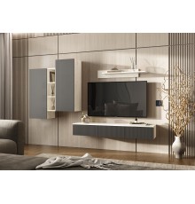 Гостиная Оскар компоновка 2 Графит Софт NEW, Дуб Крафт Белый