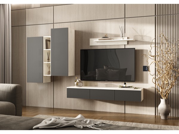 Гостиная Оскар компоновка 2 Графит Софт NEW, Дуб Крафт Белый