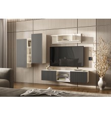 Гостиная Оскар компоновка 1 Графит Софт NEW, Дуб Крафт Белый