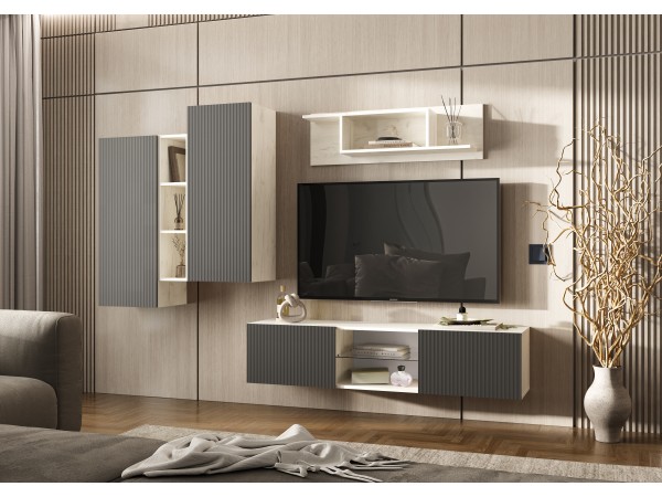 Гостиная Оскар компоновка 1 Графит Софт NEW, Дуб Крафт Белый