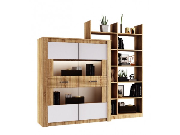 Терра Шкаф для посуды Белый глянец/Дуб сонома, Дуб сонома