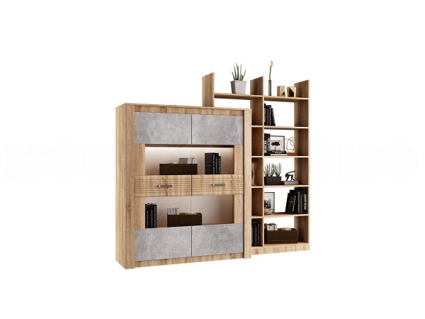 Терра Шкаф для посуды Бетон темный/Дуб сонома, Сонома