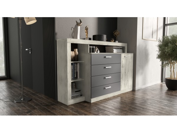 Ангара Комод 2УПК Графит/Дуб Крафт Белый, Дуб Крафт Белый