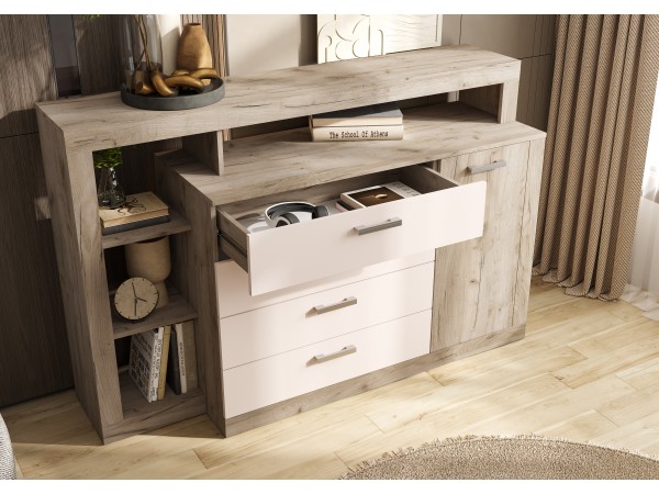 Ангара Комод 2УПК Кашемир/Дуб Крафт Серый, Дуб Крафт Серый