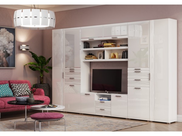 Гостиная Асти Вариант №3 Белый Глянец, Белый