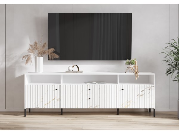 Оливия Тумба ТВ металл Мрамор Золото, Белый