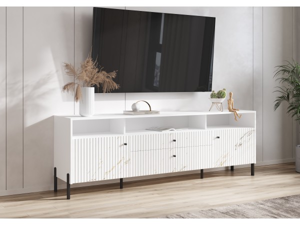 Оливия Тумба ТВ металл Мрамор Золото, Белый