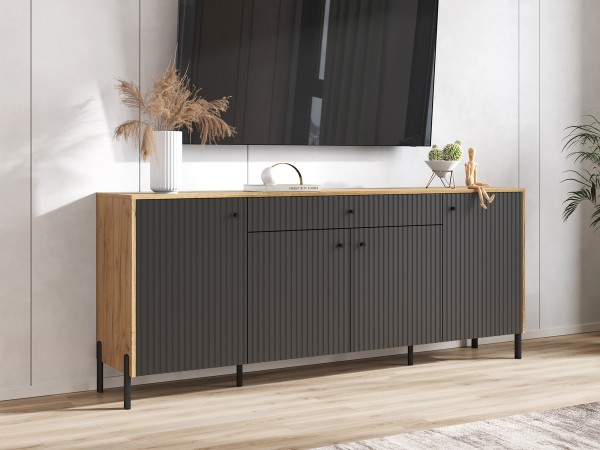 Оливия Комод металл Графит Софт NEW, Дуб Крафт