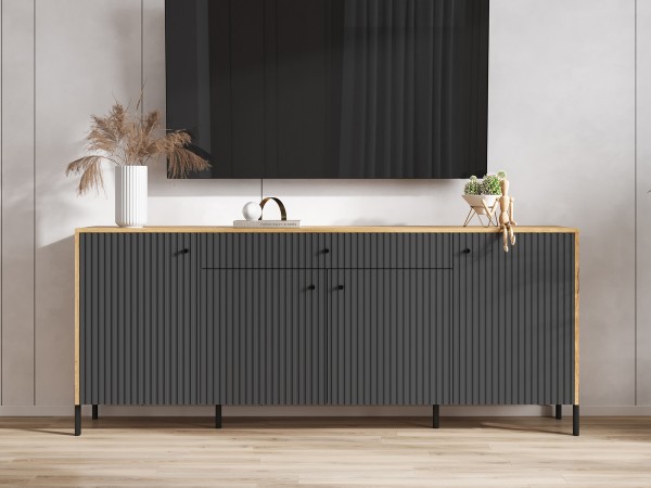 Оливия Комод металл Графит Софт NEW, Дуб Крафт