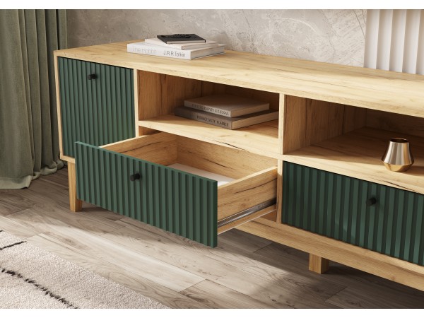 Оливия Тумба ТВ 2 двери 2 ящика Браш Мени Грин, Дуб Крафт
