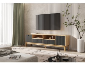 Оливия Тумба ТВ 2 двери 2 ящика Браш Графит, Дуб Крафт