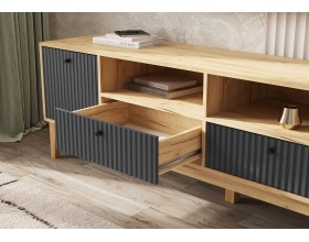 Оливия Тумба ТВ 2 двери 2 ящика Браш Графит, Дуб Крафт