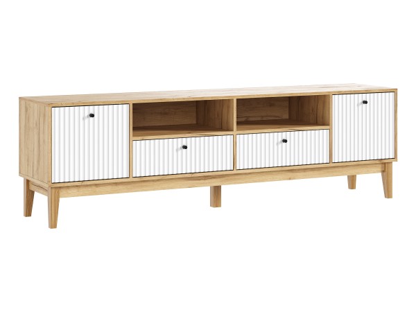 Оливия Тумба ТВ 2 двери 2 ящика Браш Вайт, Дуб Крафт