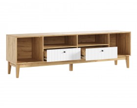 Оливия Тумба ТВ 2 двери 2 ящика Браш Вайт, Дуб Крафт