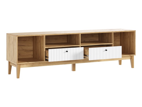 Оливия Тумба ТВ 2 двери 2 ящика Браш Вайт, Дуб Крафт